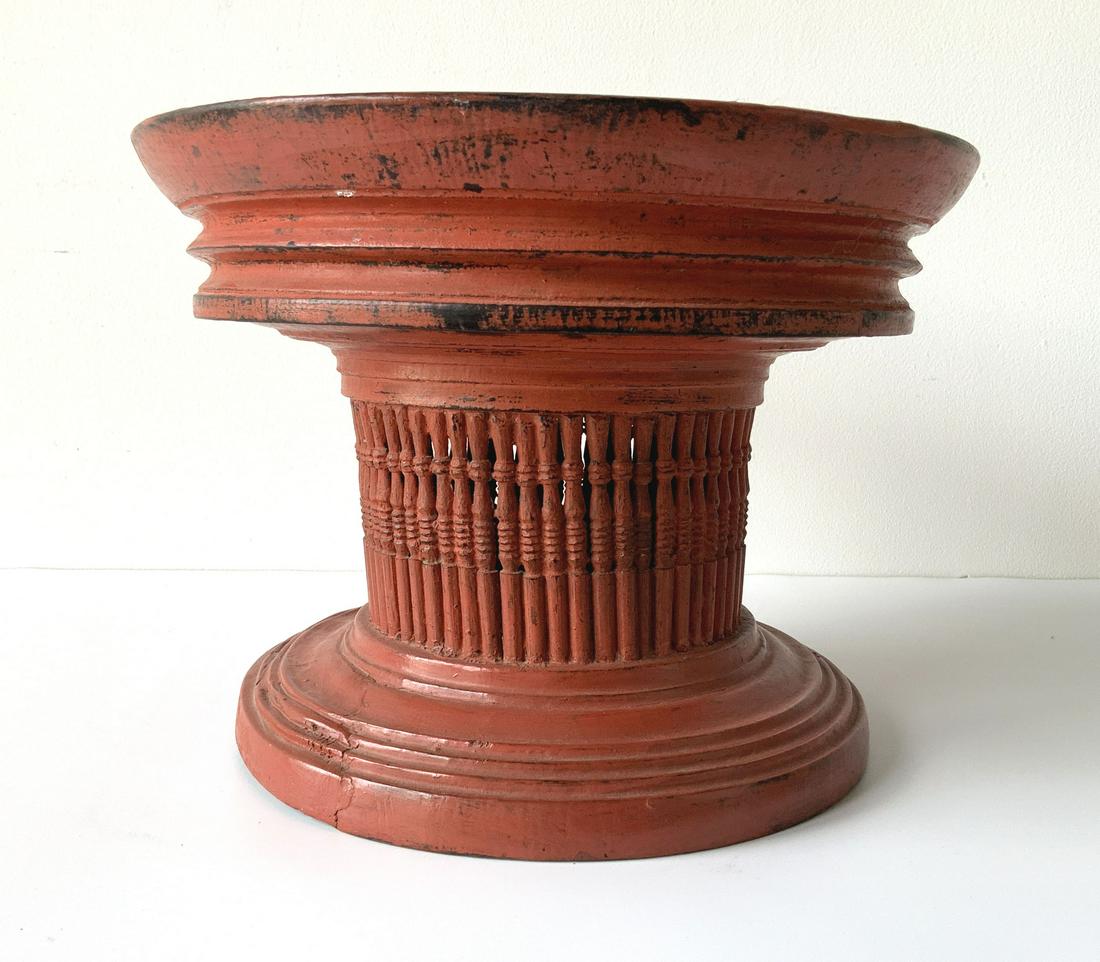 Antique Oriental Red Painted Wooden Bowl (1 of 5)