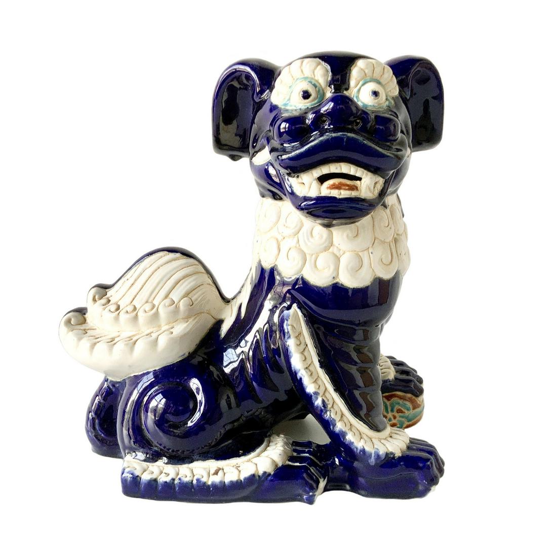 Vintage Large Cobalt Blue Ceramic Chinese Foo Dog (1 of 8)