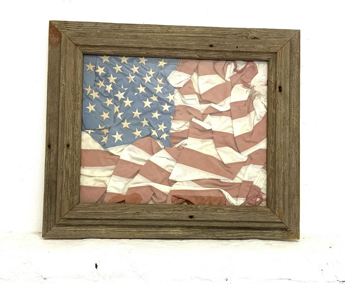 Vintage Barnwood Framed Frayed Nylon Flag (1 of 6)