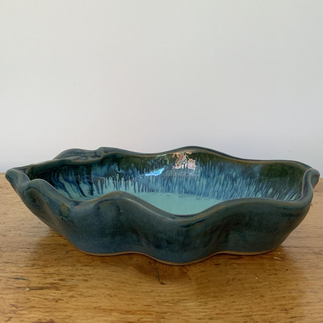 Large Green Japanese Flambe Pottery Leaf Tray (1 of 6)