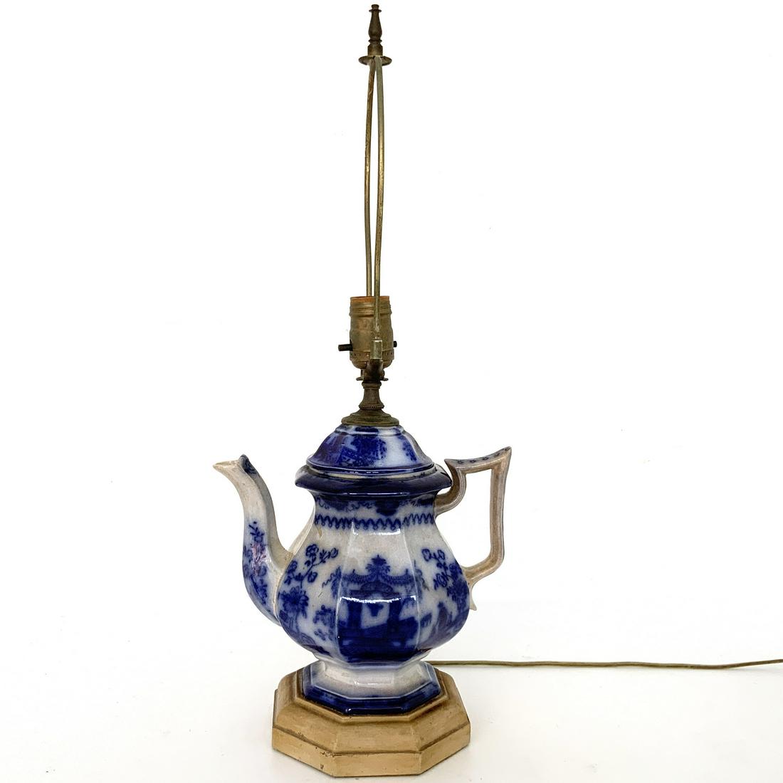 19th Century Blue Flow Coffee Pot Lamp (1 of 6)