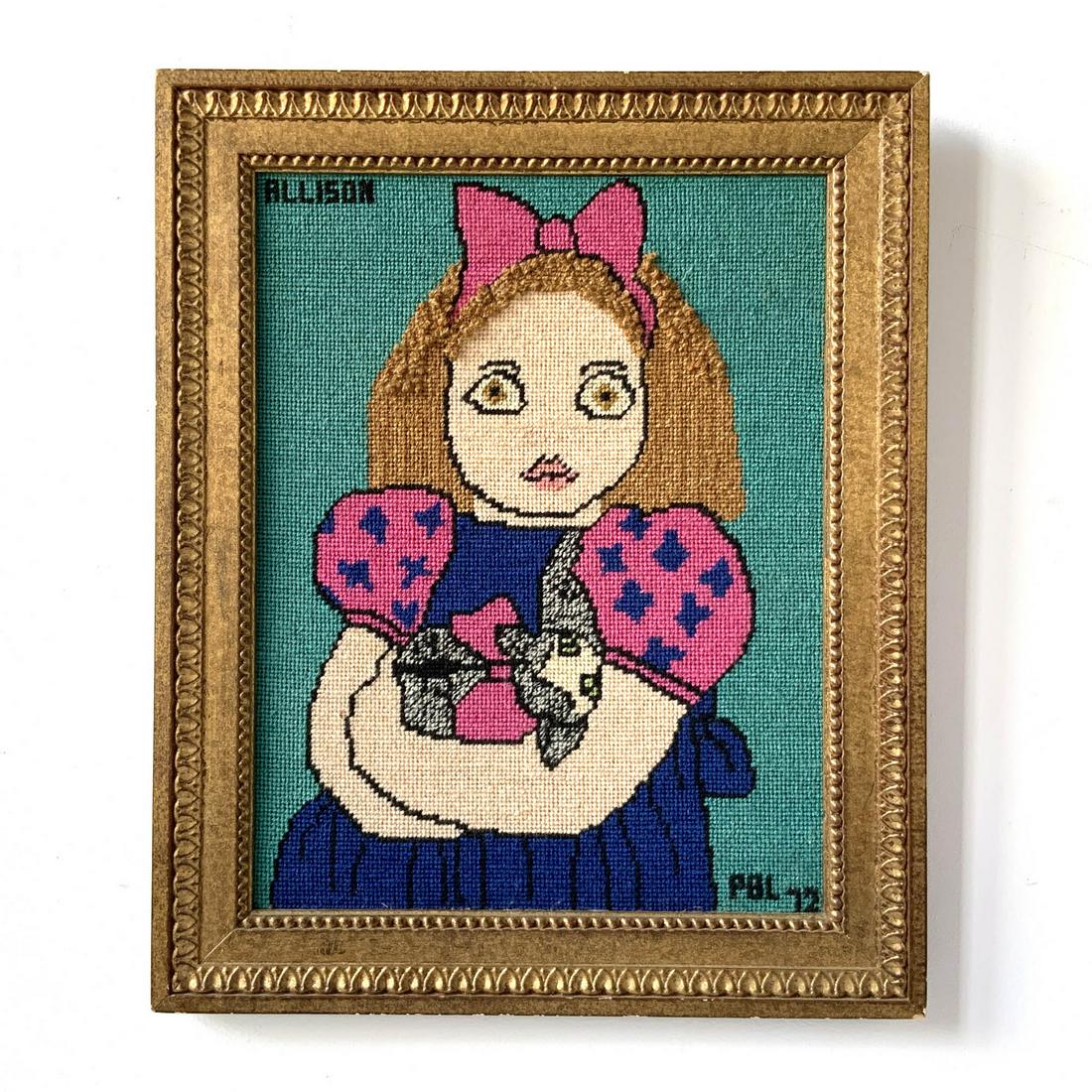 Folk Art 1972 Needlepoint Portrait of Allison PBL (1 of 5)