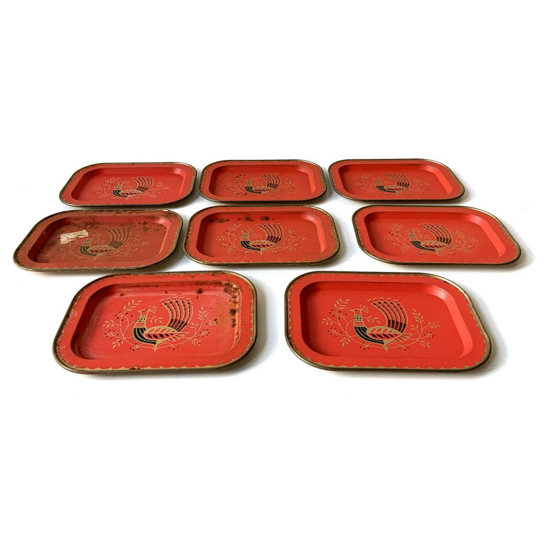 Set of 8 Tin Trays of Stenciled Birds (1 of 4)