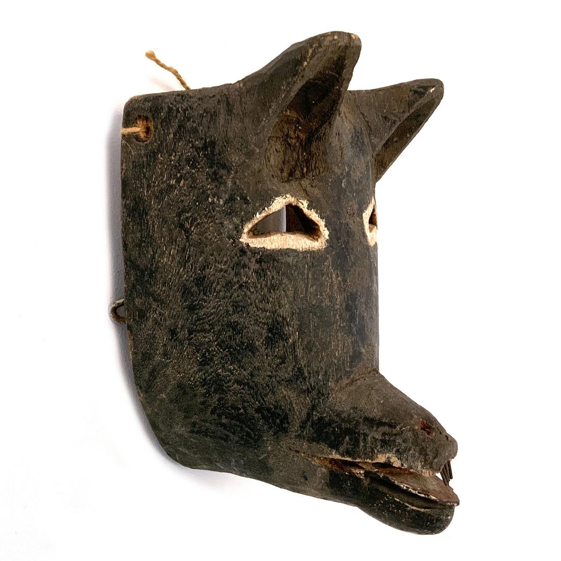 Vintage Hand Carved Wood Wolf dancing mask: Vintage Hand Carved Wood Wolf dancing mask Nahua head mask, Guerrero, Mexico. Used as part of the costume that adorn the men from the various neighborhoods in the area for the 'Day of the Holy Cross'