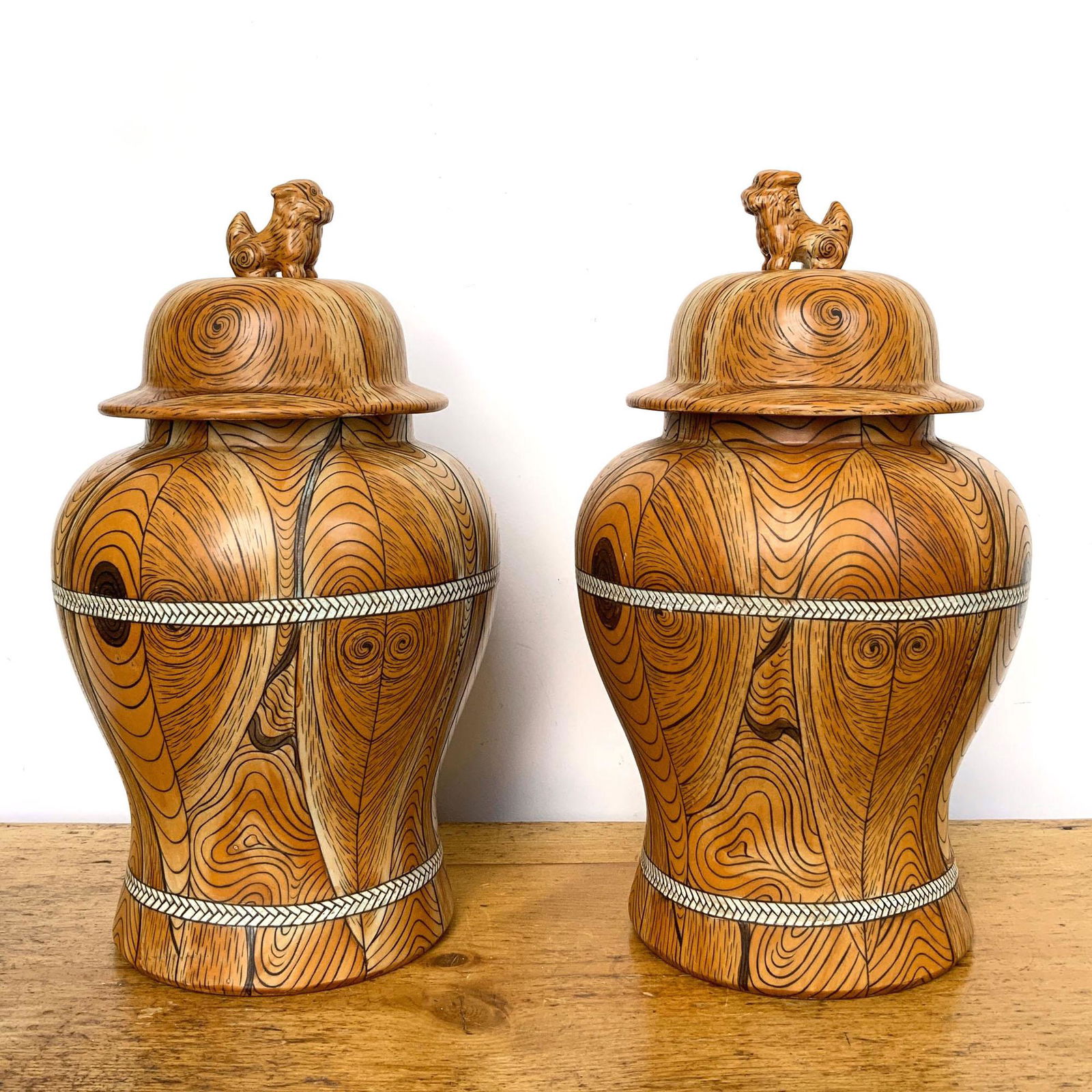 Pair Large Chinese Lidded Temple Jars (1 of 9)