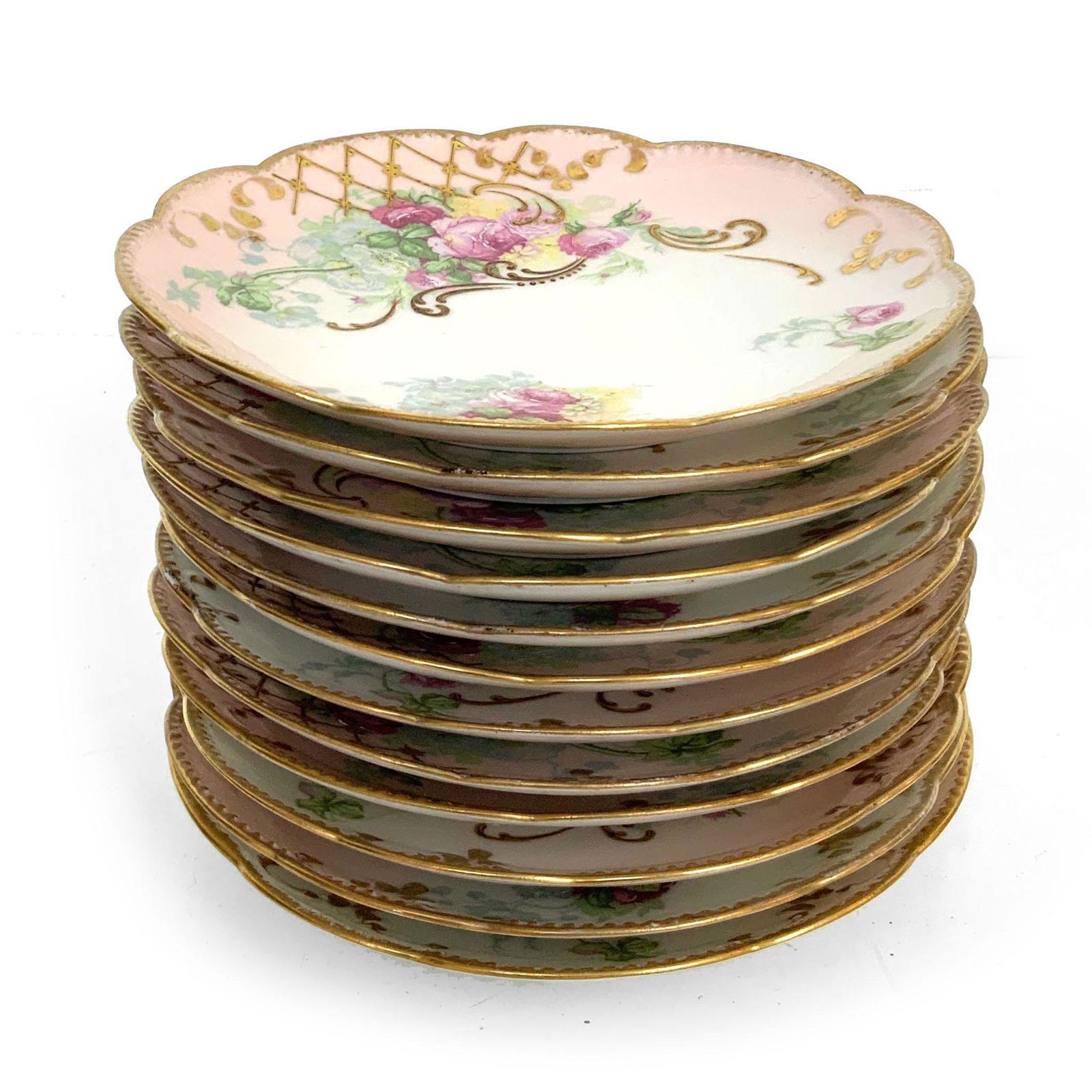 Set of 12 Limoges Plates Hand Painted AK France (1 of 7)