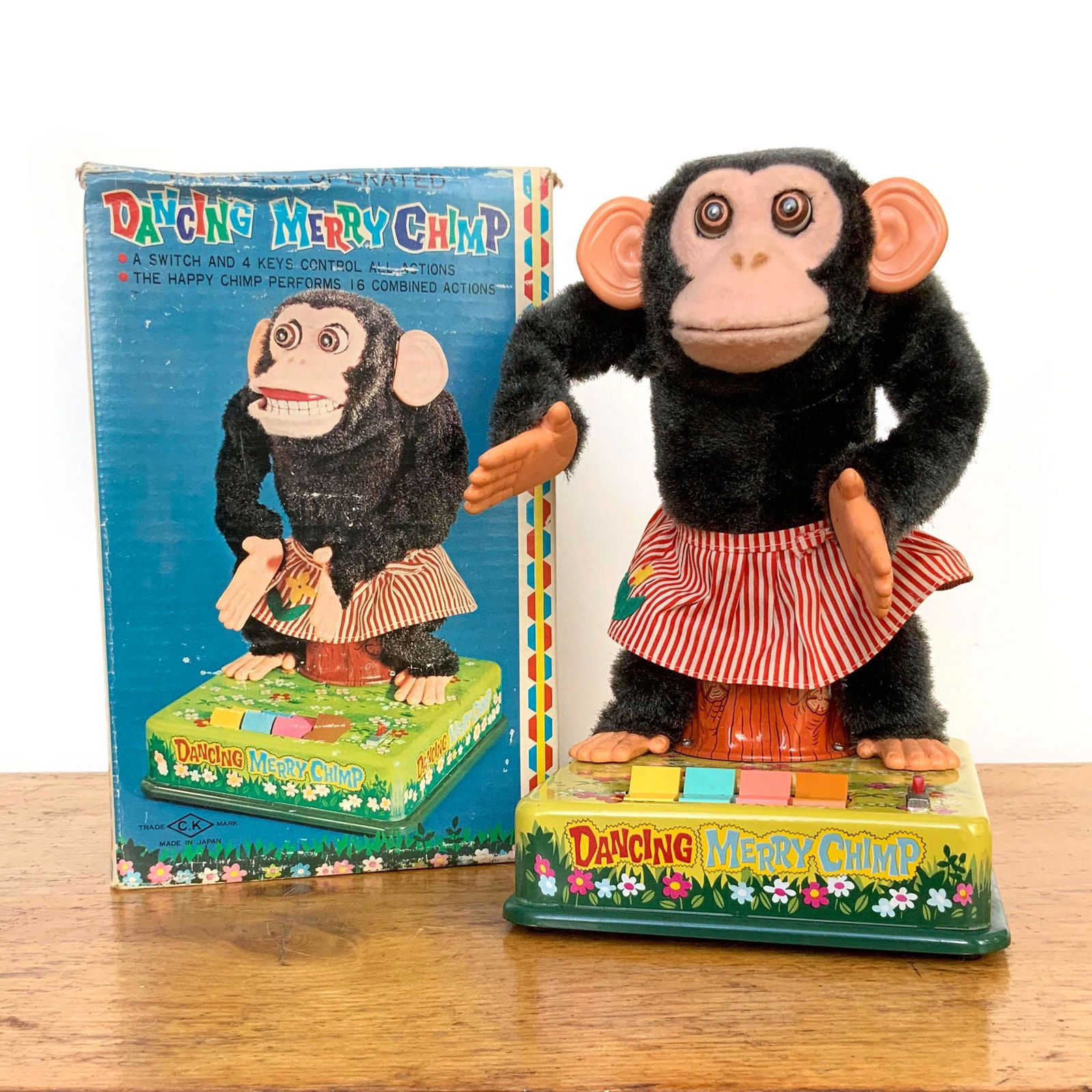 Vintage Dancing Merry Chimp Japan Tin No 4991: Vintage Battery Operated Dancing Merry Chimp No. 4991 Made in Japan Original Box - 7.5 W x 7.5 D x 11.5 H Dancing Merry Chimp