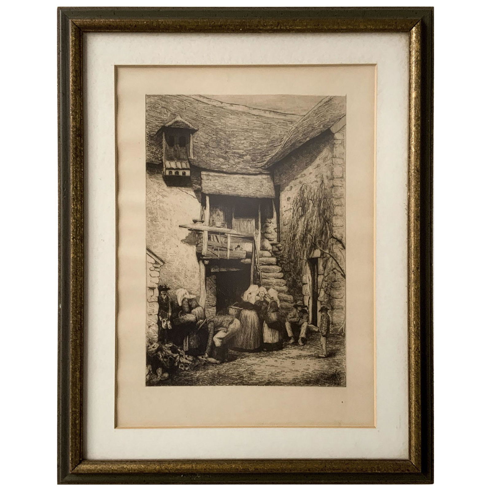 19th Century Etching, 1881: 19th Century Etching, 1881 Art- 8.5 W x 12 H Overall- 12.75 W x 16 H_ Dated 1881 lower right with heart shaped signature or makers mark. Cross with a double heart possibly._