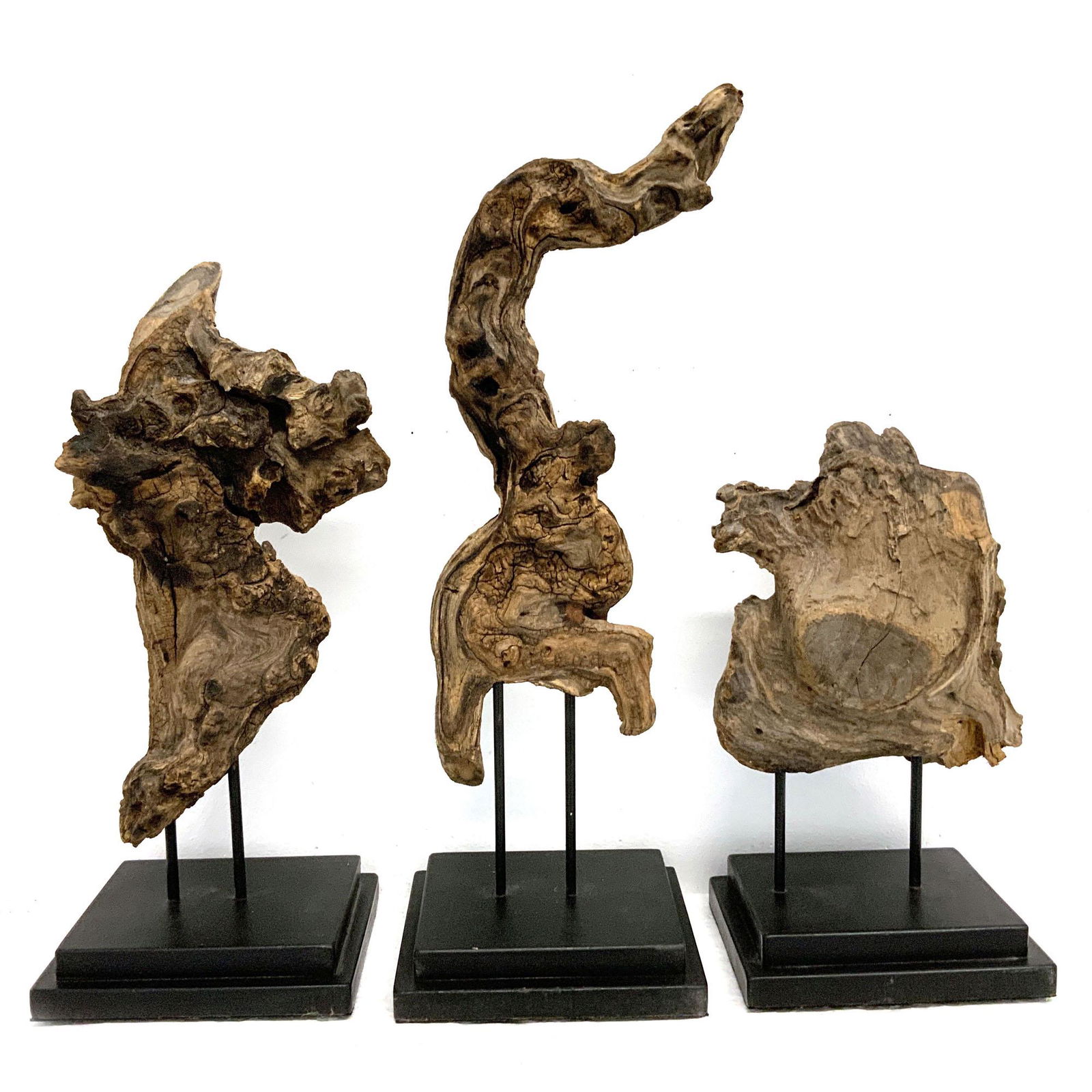 Collection Three Modern Wood Sculptures on Stands (1 of 5)