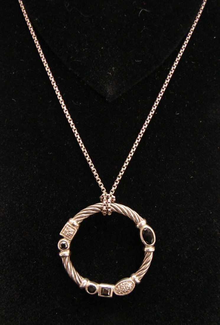 David Yurman necklace: Sterling circle with stones
