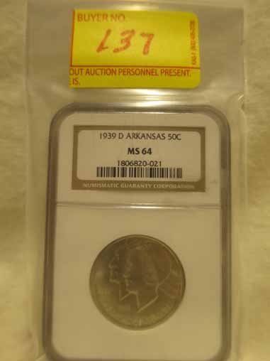 1939-D Arkansas Commemorative Half Dollar NGC MS64 Just (1 of 1)