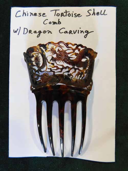 Chinese Tortoise Shell Comb with Dragon Carving: Chinese Tortoise Shell Comb with Dragon Carving