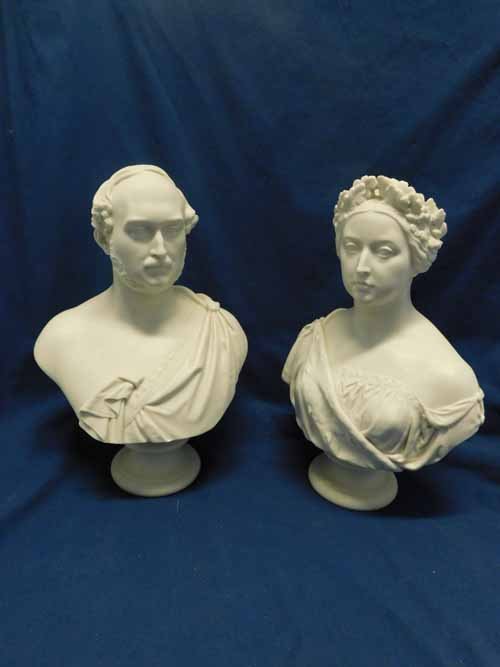 13x8” Pair of Parian Busts: 13x8” Pair of Busts, One of a woman and one of a man, both signed Copeland