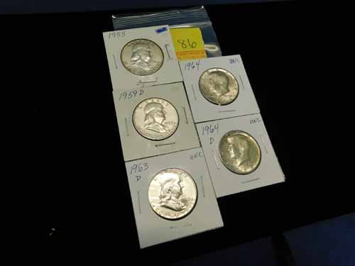 Various Franklin and Kennedy Half Dollar Coins (1 of 1)