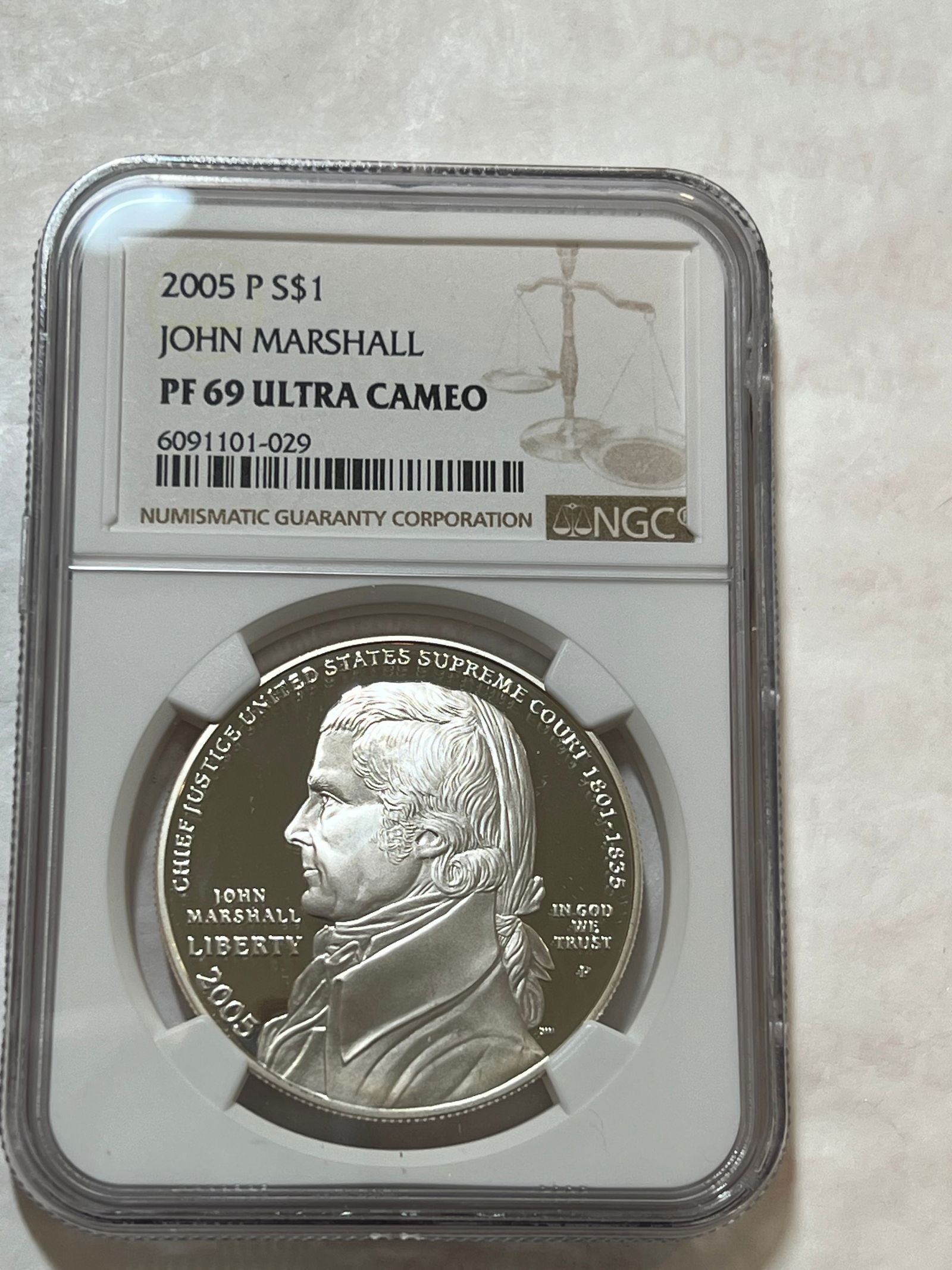 2005 P John Marshall PF 69 ULTRA CAMEO NGC: 2005 P John Marshall PF 69 ULTRA CAMEO NGC