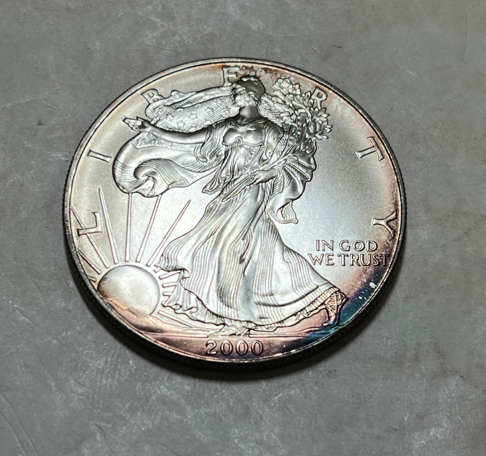 2000 1 oz. Silver American Eagle $1 BU Rainbow Toning (1 of 2)