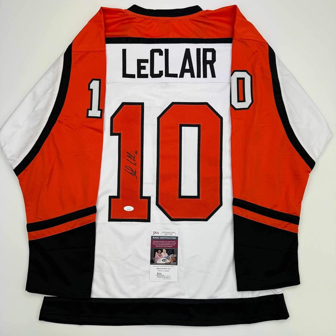 Autographed/Signed John LeClair Philadelphia White Hockey Jersey JSA COA (1 of 3)