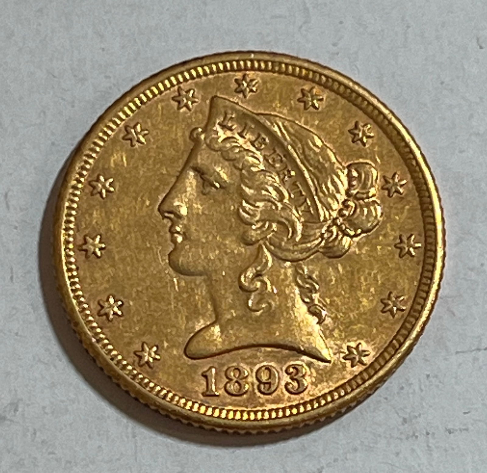 1893 Gold Half Eagle $5 Liberty Head AU (1 of 2)