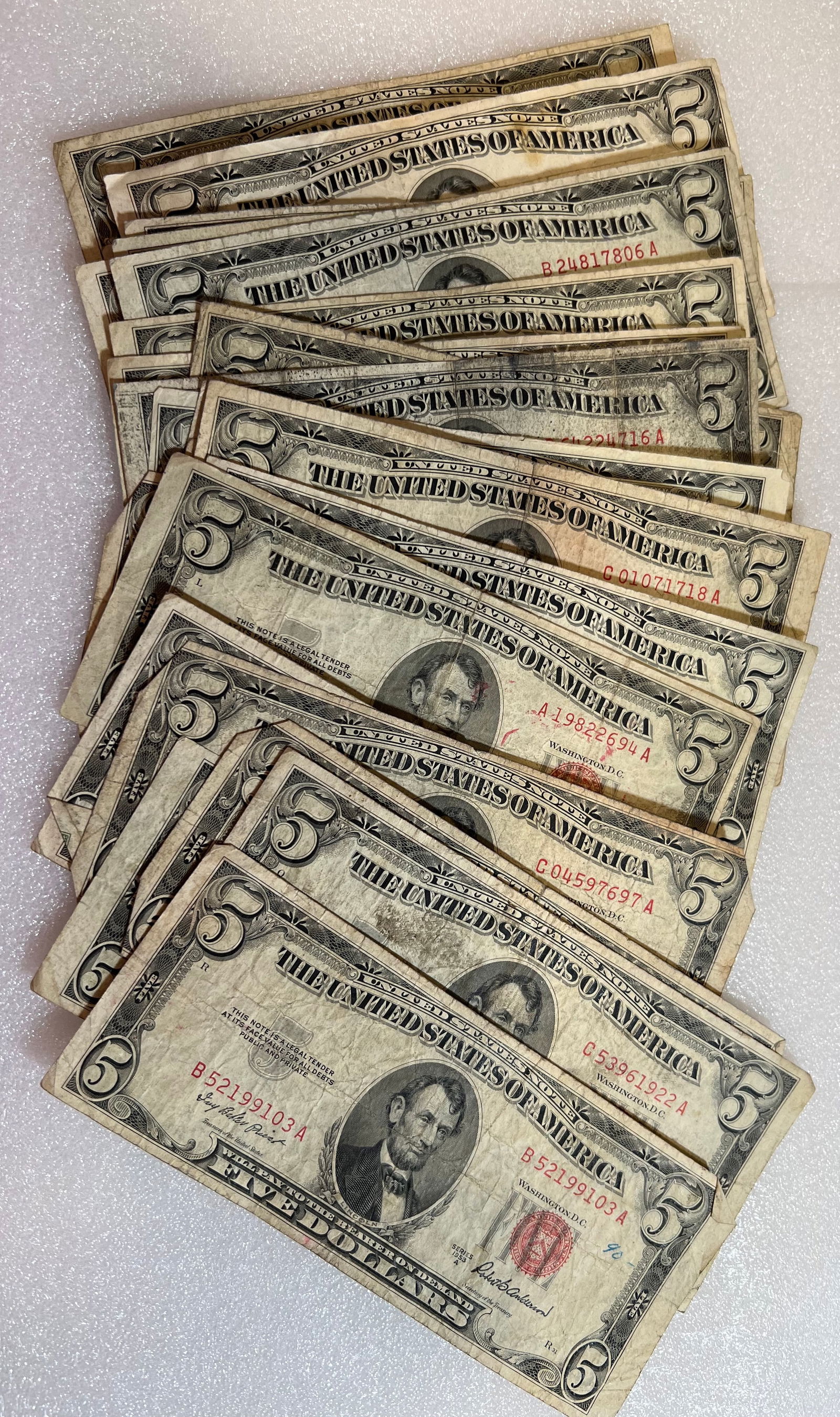 (25) 1953 $5 Red Seal Notes Lower grade-Impaired (1 of 1)