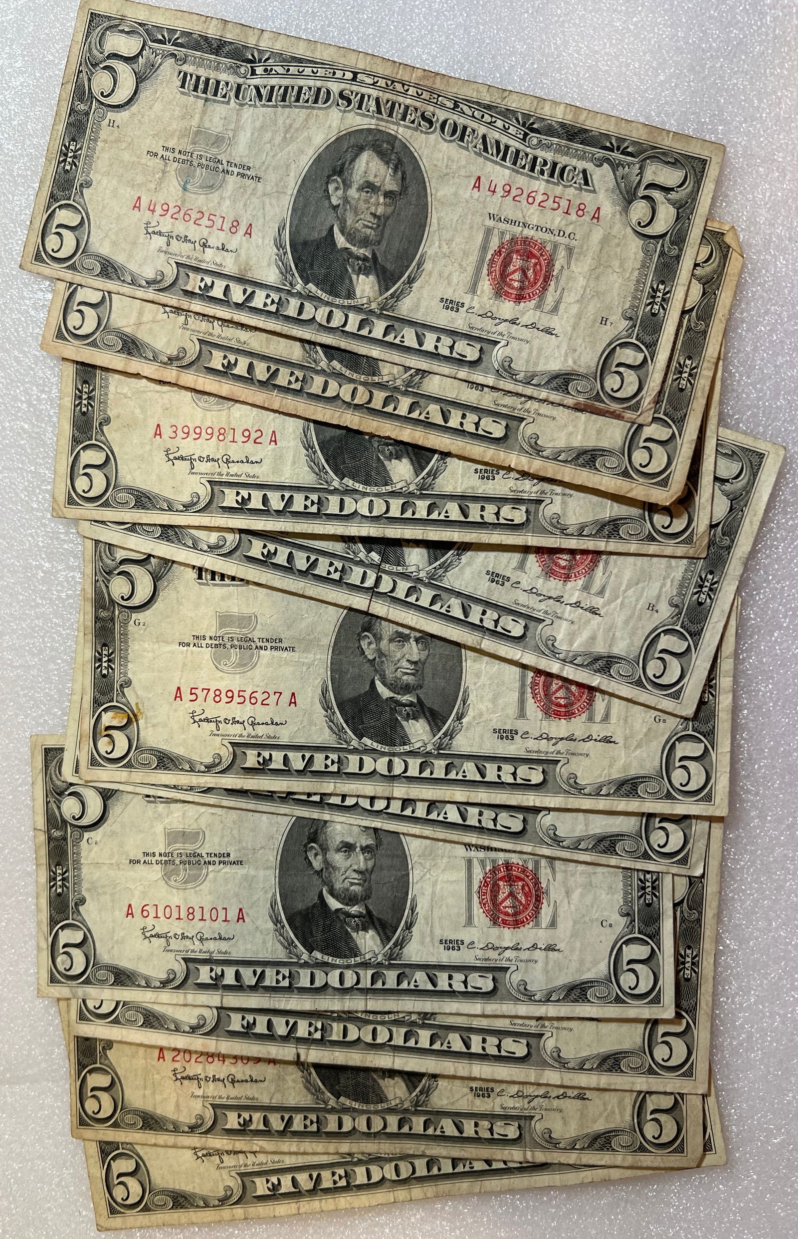 (10) 1963 $5 Red Seal Notes (1 of 1)