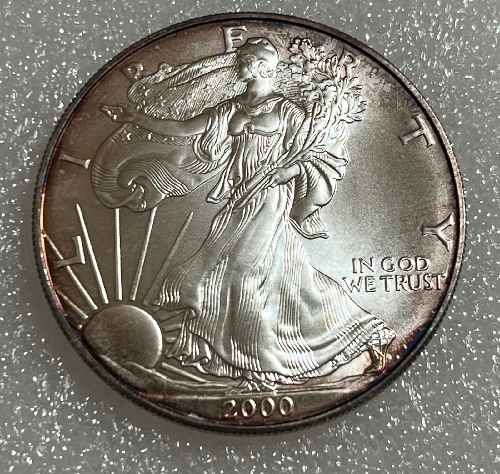2000 1 oz. $1 Silver American Eagle BU Rainbow Toning (1 of 2)