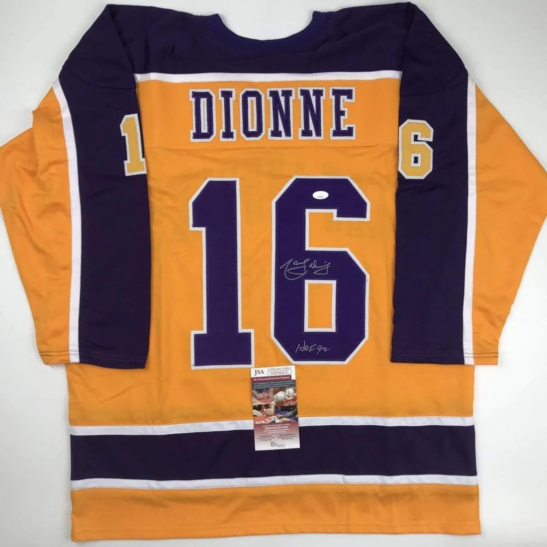 Autographed/Signed Marcel Dionne HOF 92 Los Angeles LA Yellow Hockey Jersey JSA COA (1 of 3)