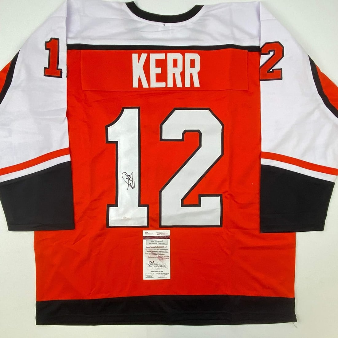 Autographed/Signed Tim Kerr Philadelphia Orange Hockey Jersey JSA COA: Item will come with a trusted third party certificate of authenticity and/or authentication hologram from PSA, JSA, Beckett, Fanatics, Steiner Sports, Panini, Tristar, or Upper Deck.