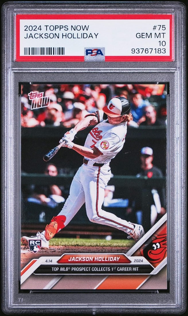 Graded 2024 Topps Now Jackson Holliday #75 1st Career Hit Rookie RC Baseball Card PSA 10 Gem Mint (1 of 2)
