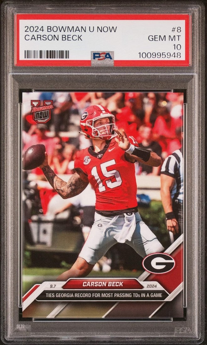 Graded 2024 Topps Bowman U Now Carson Beck #8 Rookie RC Football Card PSA 10 Gem Mint (1 of 2)