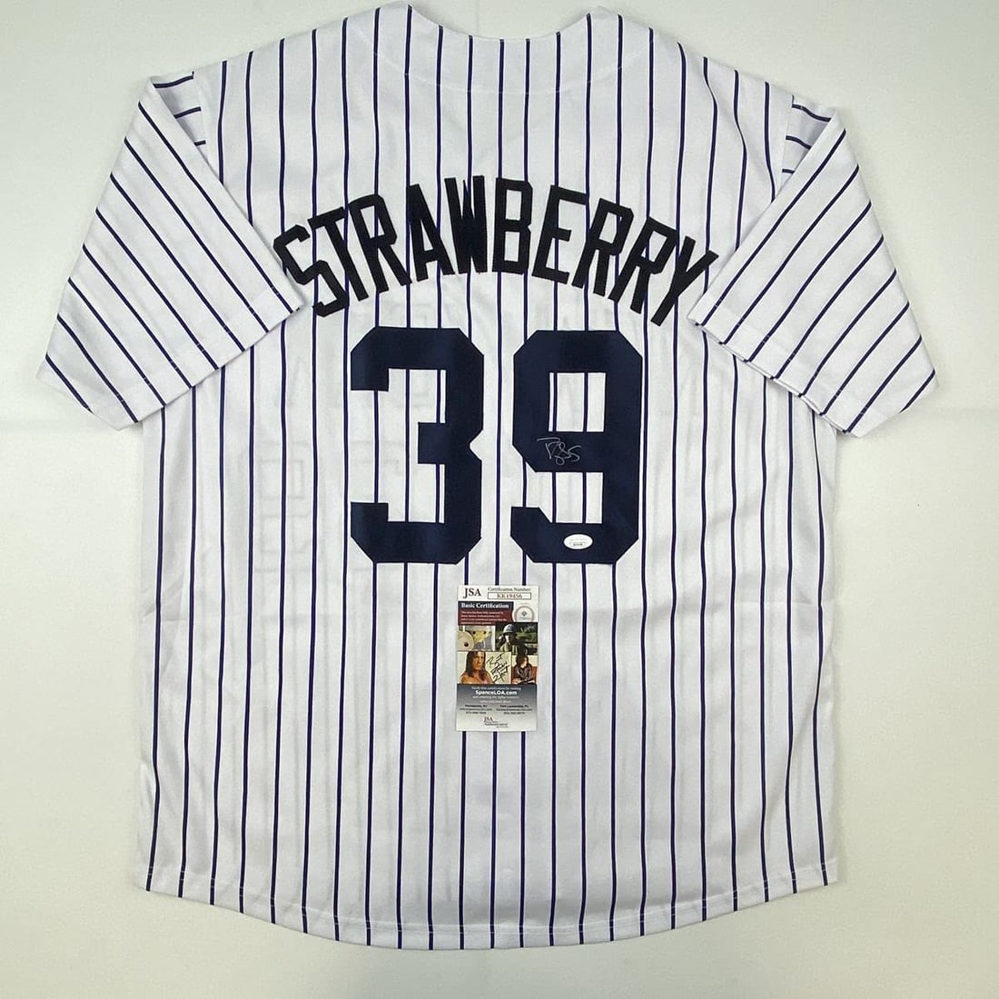 Autographed/Signed Darryl Strawberry New York Pinstripe Baseball Jersey JSA COA (1 of 4)