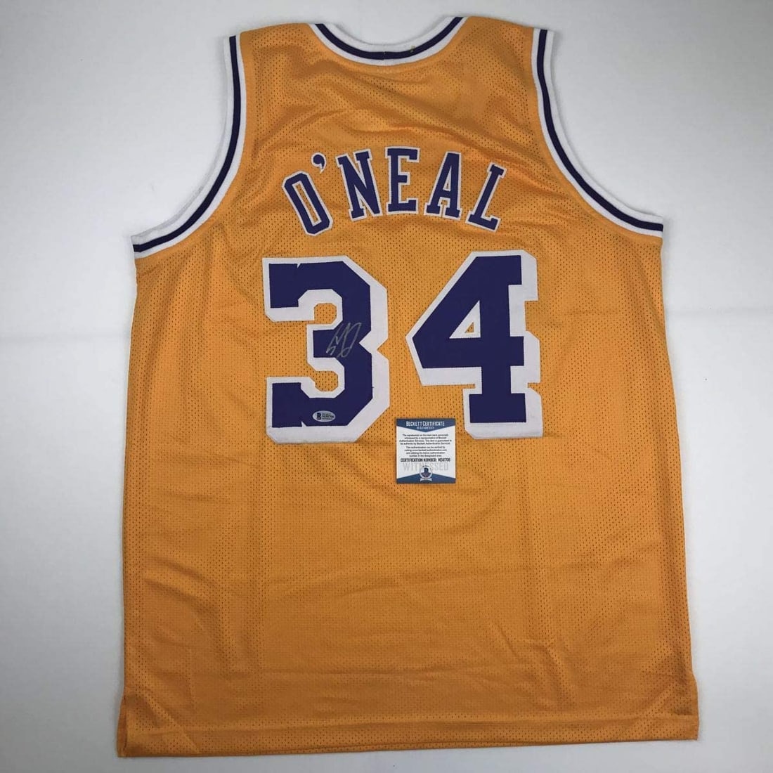 Autographed/Signed Shaquille Shaq O'Neal Los Angeles LA Yellow Basketball Jersey Beckett BAS COA (1 of 4)