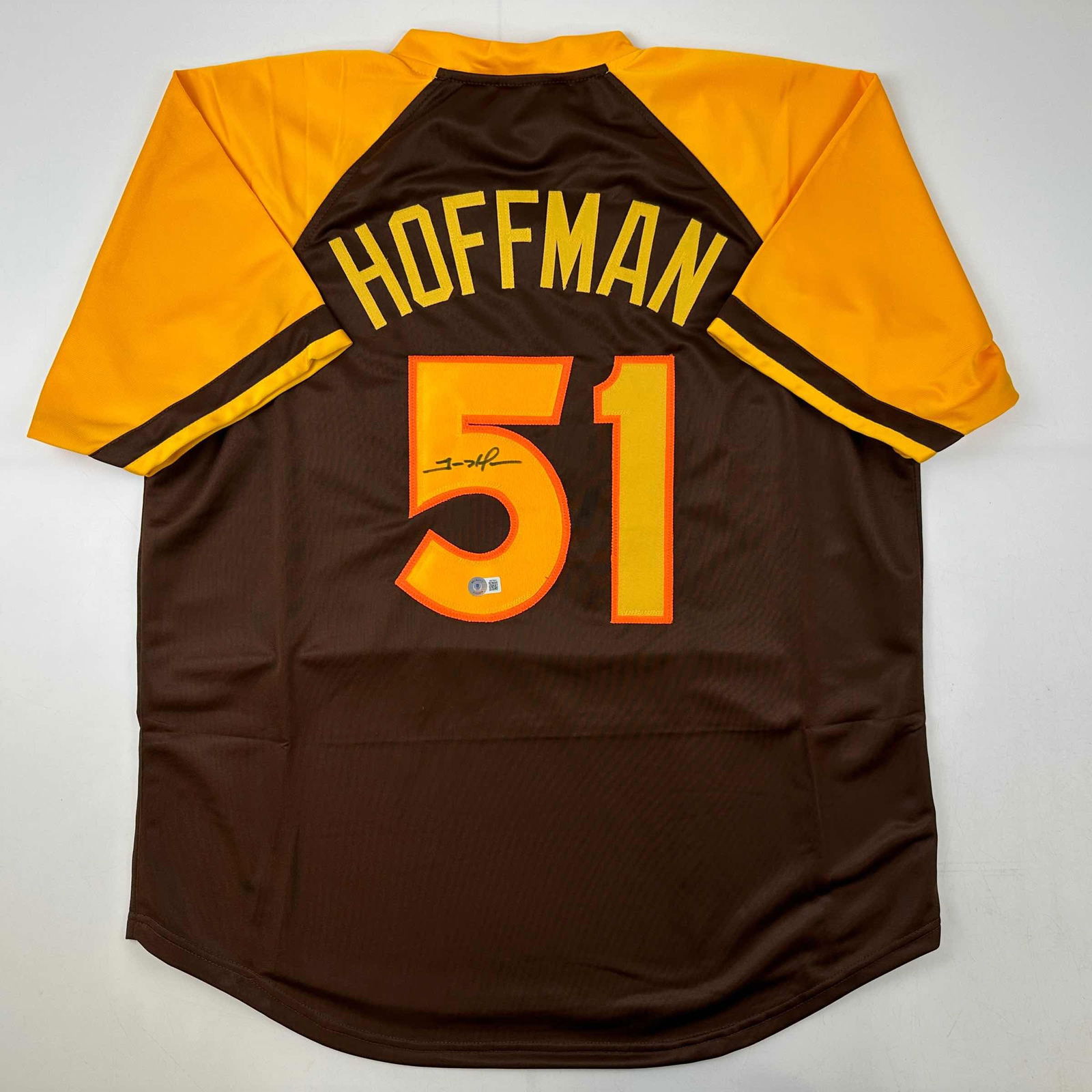 Autographed/Signed Trevor Hoffman San Diego Retro Brown Baseball Jersey Beckett BAS COA: Item will come with a trusted third party certificate of authenticity and/or authentication hologram from PSA, JSA, Beckett, Fanatics, Steiner Sports, Panini, Tristar, or Upper Deck.