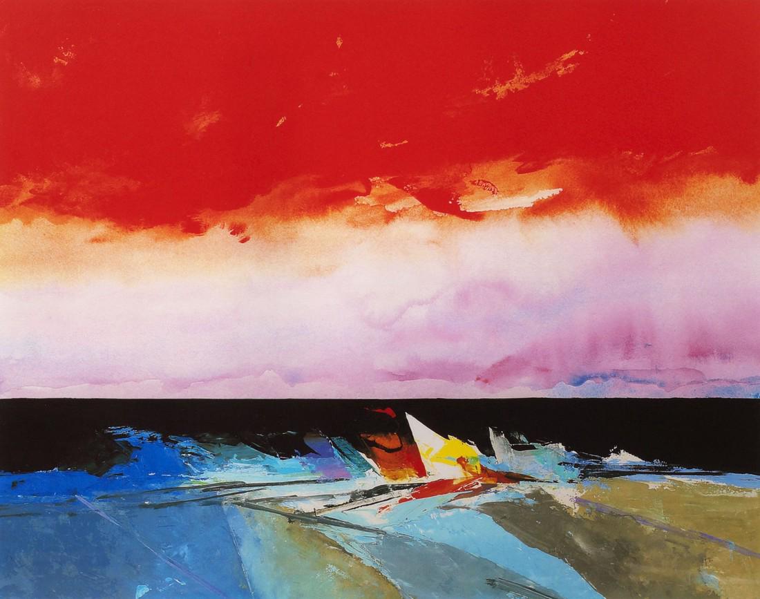 Donald Hamilton Fraser RA, British 1929-2009-: Donald Hamilton Fraser RA, British 1929-2009- ''Evening Beachscape'', 2007; screenprint in colours, signed and numbered 65/175 in pencil, 50x63cm,(ARR)