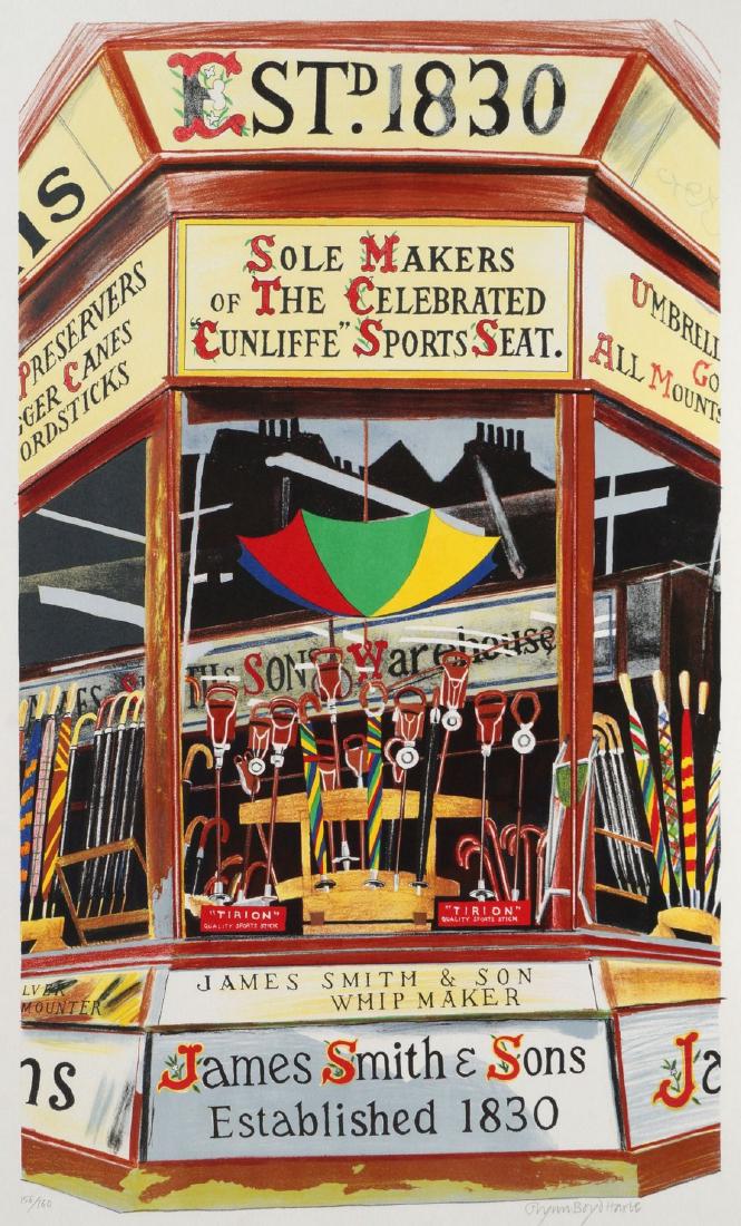 Glynn Boyd Harte, British 1948-2003- ''James Smith &: Glynn Boyd Harte, British 1948-2003- ''James Smith & Sons (Umbrella Shop)''; lithograph printed in colours, signed and numbered 156/160 in pencil, with blindstamp for Curwen Studio, London, 71x56cm: t