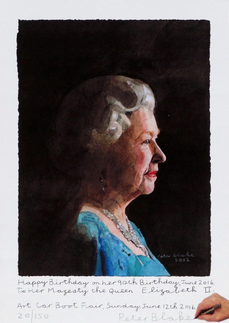 Sir Peter Blake CBE RDI, British b.1932- ''Her: Sir Peter Blake CBE RDI, British b.1932- ''Her Majesty the Queen Elizabeth II. (Happy Birthday...!)'', 2016; giclee print, signed and numbered 20/250 in pencil, after 'Portrait of Queen Elizabeth II'