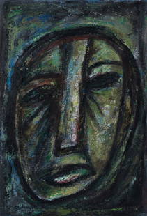 Rabin Mondal, Indian b.1929- Head, 2004; acrylic on: Rabin Mondal, Indian b.1929- Head, 2004; acrylic on paper, signed and dated in black pen, 43x29.5cm Provenance: Purchased by the present owner directly from the artist Note: Certificate of Authenticit