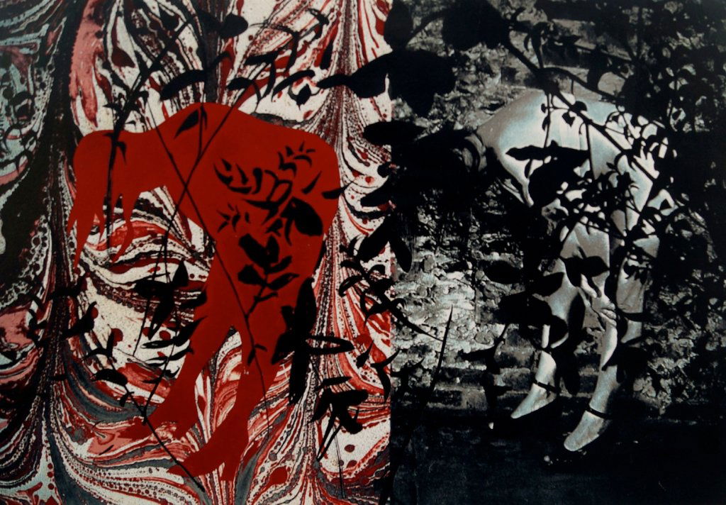 John Piper CH, British 1903-1992- ''Eye and Camera: Red: John Piper CH, British 1903-1992- ''Eye and Camera: Red and Black'', publ by Marlborough Fine Art, 1972; screenprint in colours, signed and numbered 11/70 in pencil, in a glazed metallic frame, 57.5x7