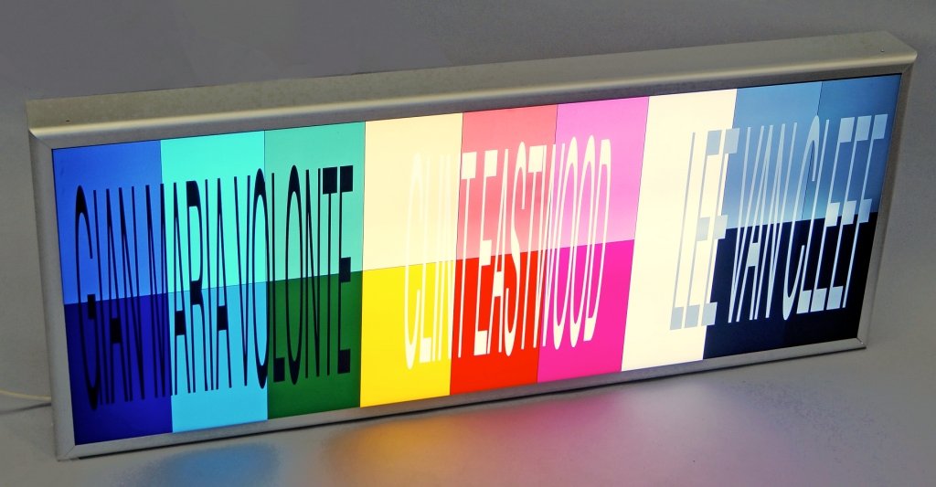 Simon Patterson, British b.1967- ''Western: For a Few: Simon Patterson, British b.1967- ''Western: For a Few Dollars More''; cibaopal print on lightbox, signed, titled and dated 1998, 127x51x15cm, (may be subject to Droit de Suite) (It is the buyer's resp