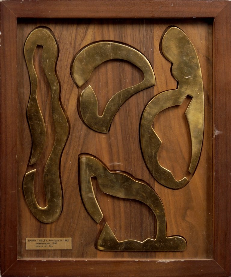 Barry Tinsley, American b.1942- ''Interlocution'', 1988;: Barry Tinsley, American b.1942- ''Interlocution'', 1988; bronze in an inset wooden frame, from an edition of 125, 30.7x25.7cm