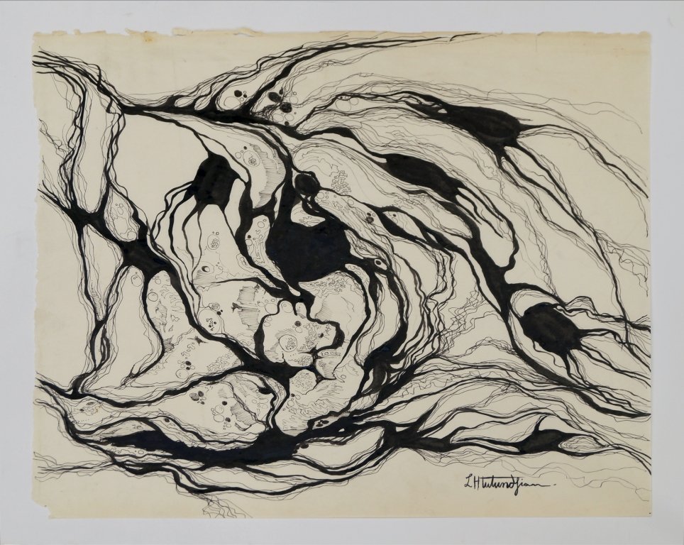 Léon Arthur Tutundjian, Armenian/French 1905 1968-: Léon Arthur Tutundjian, Armenian/French 1905 1968- Untitled organic abstract composition; pen and black ink and wash, signed, 40x45cm: together with one other similar drawing in pen and ink by the sa