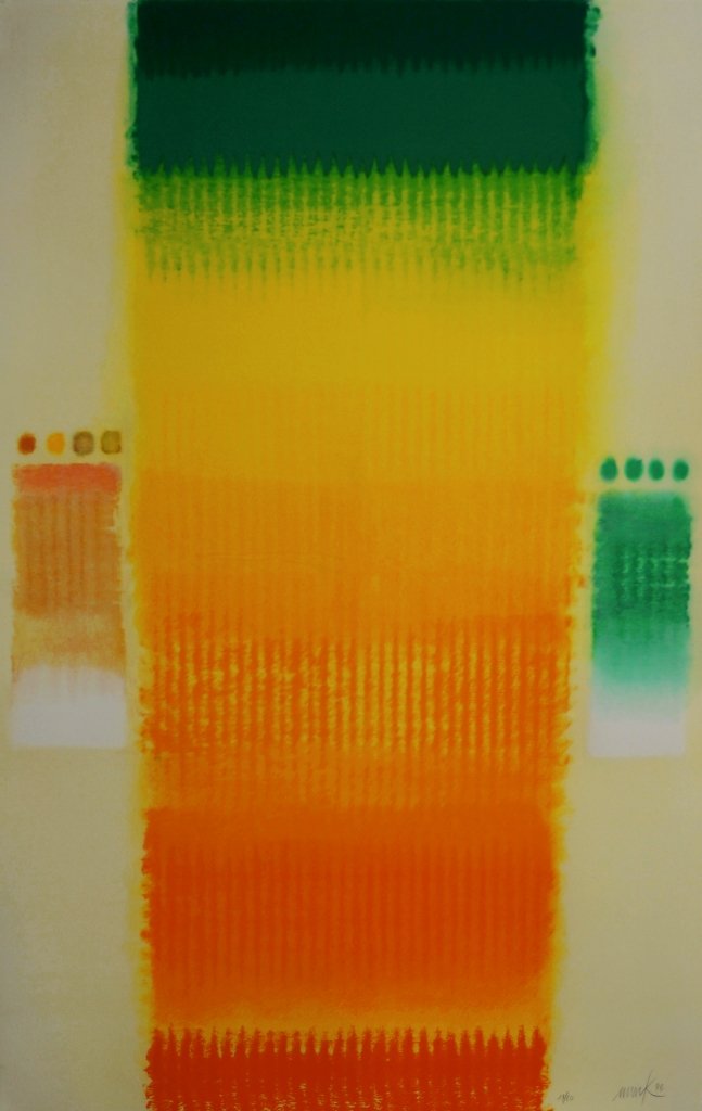 Heinz Mack, German b.1931- ''Jahreszeiten (Sommer)'';: Heinz Mack, German b.1931- ''Jahreszeiten (Sommer)''; screenprint in colours, signed and numbered 19/20 in pencil, 110x80cm, (may be subject to Droit de Suite)