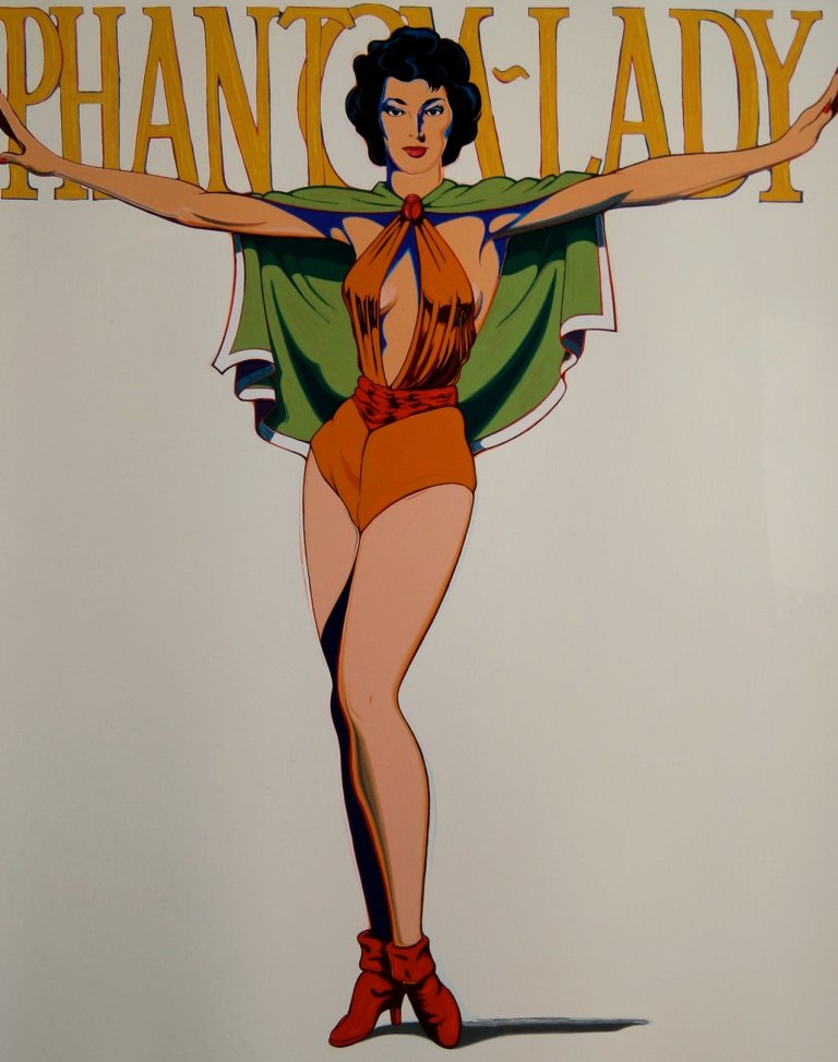 Mel Ramos, American b.1935- ''Phantom Lady'' 1962;: Mel Ramos, American b.1935- ''Phantom Lady'' 1962; screenprint in colours, signed and numbered 62/100 in pencil, with the inkstamp of the publisher, Robert Bane, Los Angeles, with the blindstamp of th