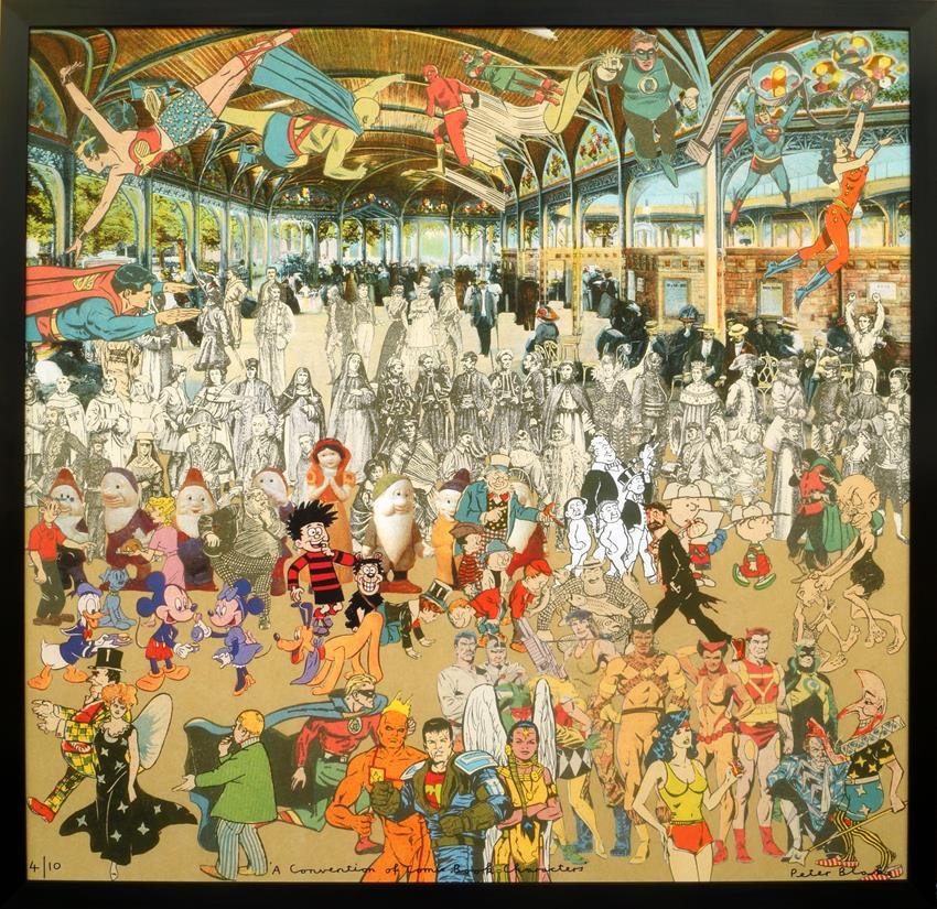 Sir Peter Blake RA, British b.1932- ''A Convention of: Sir Peter Blake RA, British b.1932- ''A Convention of Comic Book Characters''; giclee on canvas with glazes by the artist, signed, titled and numbered 4/10 in black pen, 132x135.5cm, (may be subject t