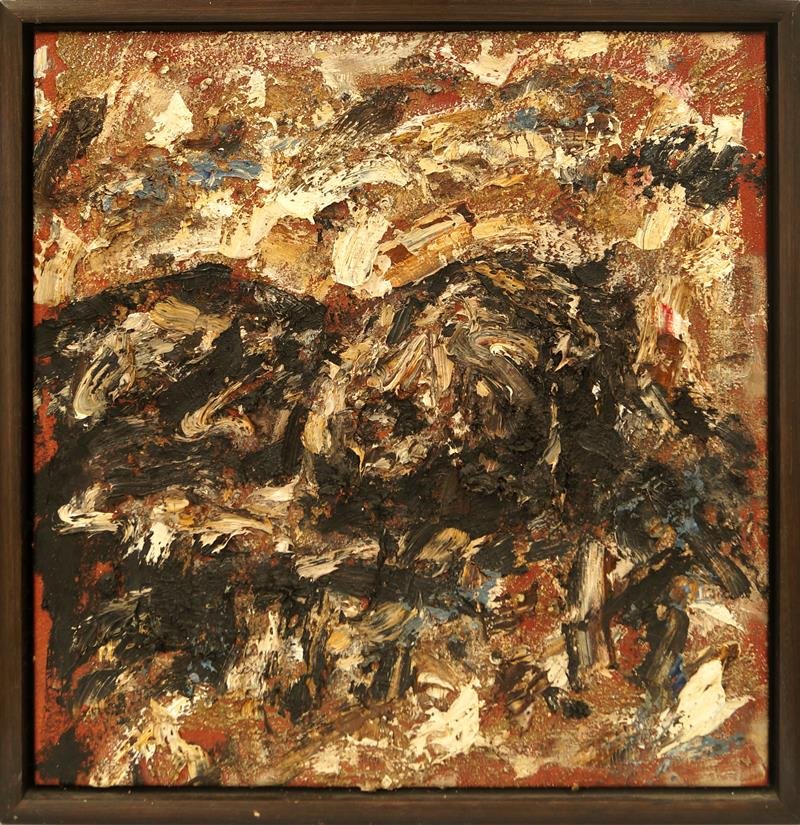 John Keane, British b.1954- ''Ashes to Ashes (2)''; oil: John Keane, British b.1954- ''Ashes to Ashes (2)''; oil on canvas, signed, titled and dated 1991 on the reverse, 71x66cm (may be subject to Droit de Suite)