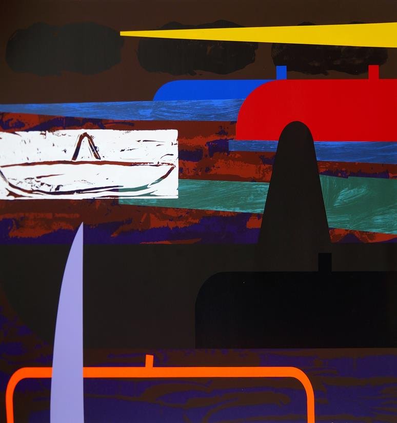 Bruce McLean, Scottish b.1944- ''Stetson Sunset/Half a: Bruce McLean, Scottish b.1944- ''Stetson Sunset/Half a Homberg'' and ''Sombre Sombrero/Buoyant Beret''; screenprints in colours, two, both signed, titled and numbered 6/65 in pencil, ea 92x119.5cm, (2