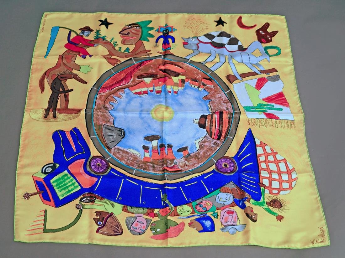 Louis Vuitton: A limited edition silk scarf, designed: Louis Vuitton: A limited edition silk scarf, designed by William Wilson, Arizona Tour 1994, approx 85cm x 85cm, boxed. Provenance: From the collection of Suzy Menkes.