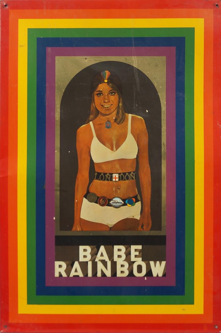 Sir Peter Blake RA, British b.1932- ''Babe Rainbow'': Sir Peter Blake RA, British b.1932- ''Babe Rainbow'' 1968, commissioned and distributed by Dodo Designs, London; screenprint in colours on tin, with text to the reverse, 44x66cm, (unframed), (may be s