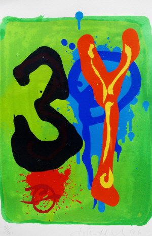 John Hoyland RA, British 1934-2011- ''Names and: John Hoyland RA, British 1934-2011- ''Names and Voices''; lithograph with screenprint in colours, signed, dated '96 and numbered 31/300 in pencil, bears blind stamp for Advanced Graphics, London, 46.5