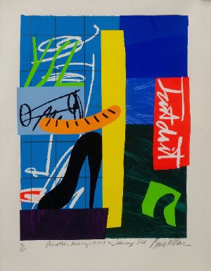 Bruce Mclean, Scottish b.1944- ''Another Bad Night Out: Bruce Mclean, Scottish b.1944- ''Another Bad Night Out On Sausage Street''; screenprint in colours, signed, titled and numbered 76/250 in pencil, 78x60cm, (may be subject to Droit de Suite) Provenance