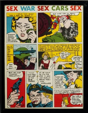 After Derek Boshier, British b.1937 and Christopher: After Derek Boshier, British b.1937 and Christopher Logue, British b.1926- ''Sex War Sex Cars Sex''; offset lithograph printed in colours, signed within the plate, 57x43cm